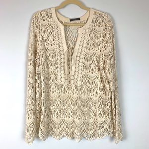 Méchant Vintage Boho Festival Crocheted Long Sleeve Top Sz S